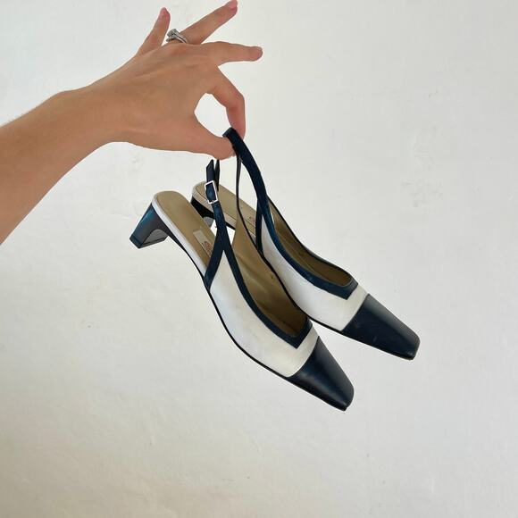 Talbots White and Blue Slingback Heels - Picture 6 of 8